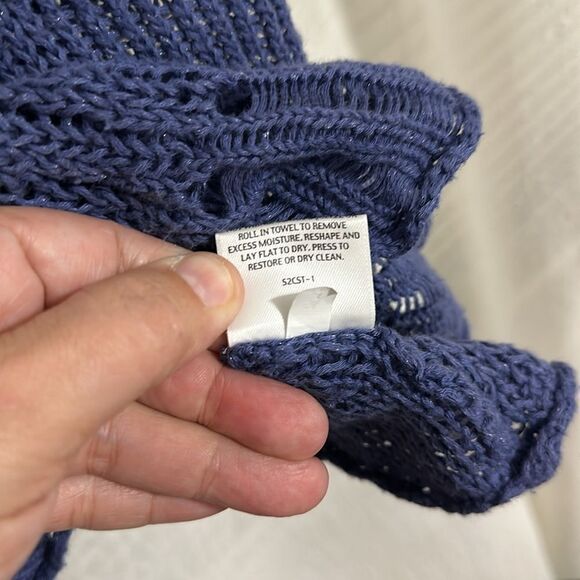 Eileen Fisher L Blue Angel Cotton Metallic Blend Stitch Chunky Knit Sweater - Picture 9 of 9